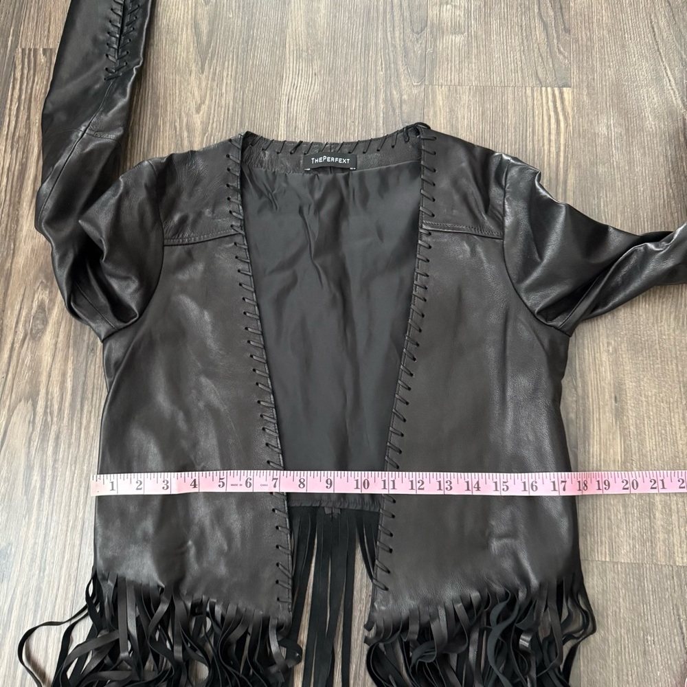 ThePerfext Christy Fringe Trim Accent Western Genuine Leather Jacket - Picture 13 of 16